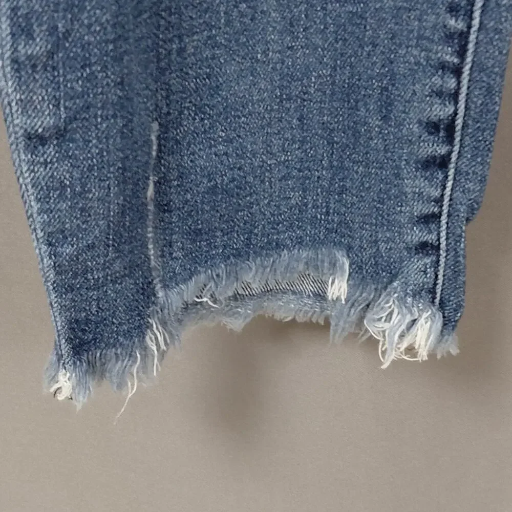 KUT from the Kloth Blue Distressed Raw Hem Straight Leg Jeans Women Size 4